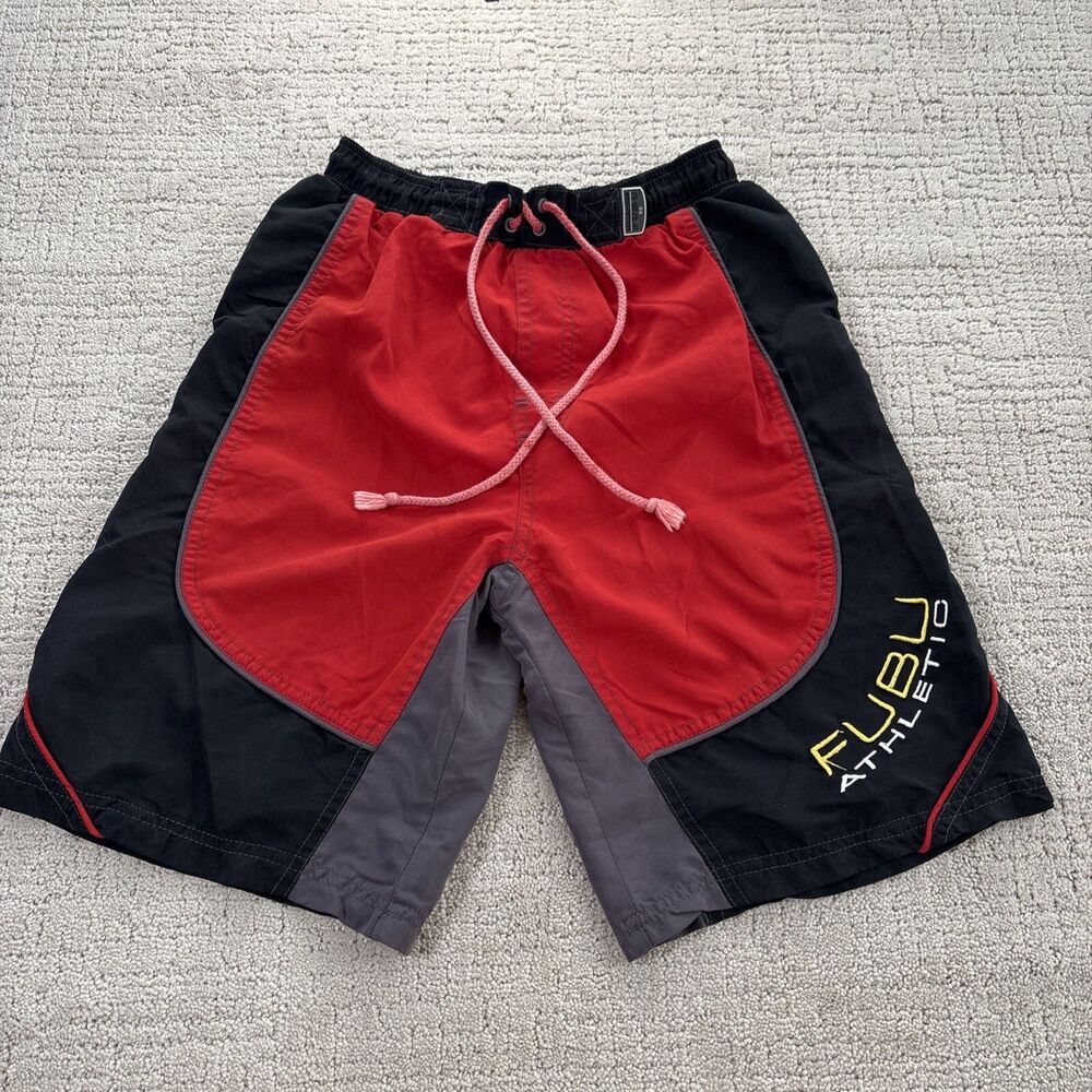 Vintage FUBU Athletics Red Black Size 12/14 Shorts Y2K 90s Streetwear Pullstring
